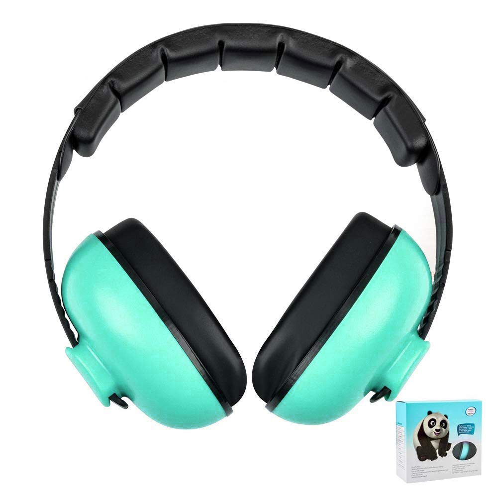 Solar-Power baby headphones mint green folded for compact travel.