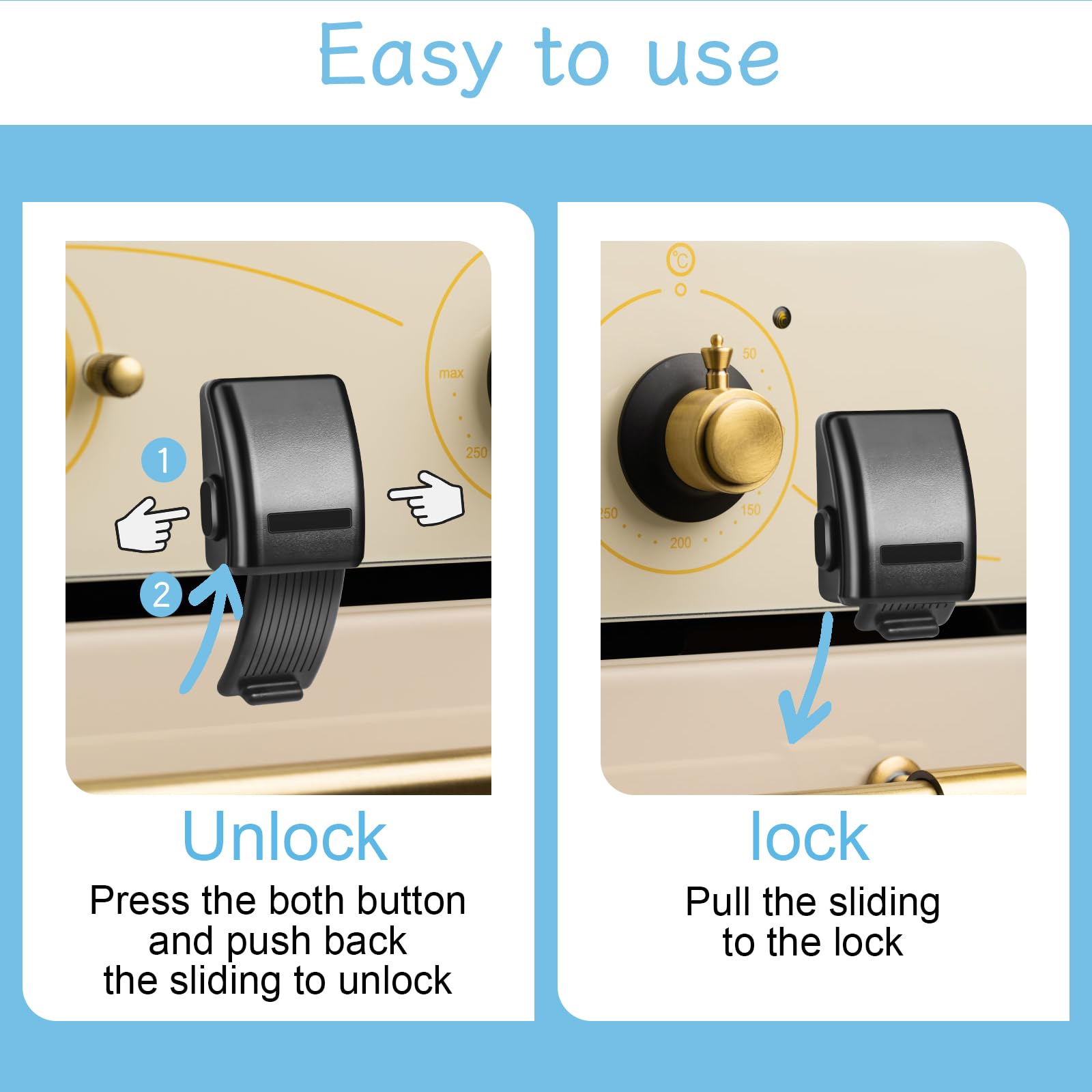 Solaradgy easy-install oven lock with simple pull-to-lock action.