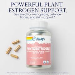 SOLARAY PhytoEstrogen bottle packaging showcases eco-friendly PCR container.
