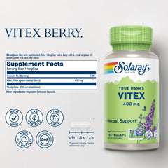 SOLARAY Vitex Berry 400mg capsules close-up for daily mood support.