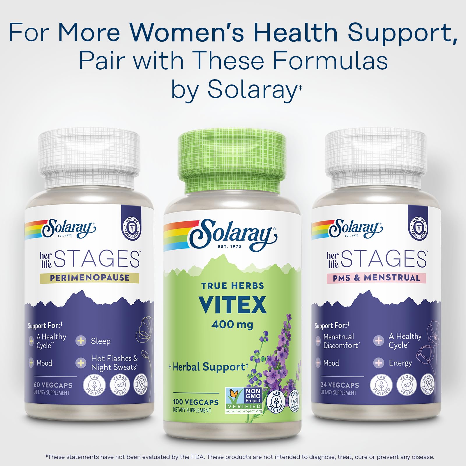 SOLARAY Vitex Berry 400mg capsules in hand for convenient daily use.
