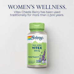 SOLARAY Vitex Berry 400mg label detail highlighting vegan non-GMO formula.