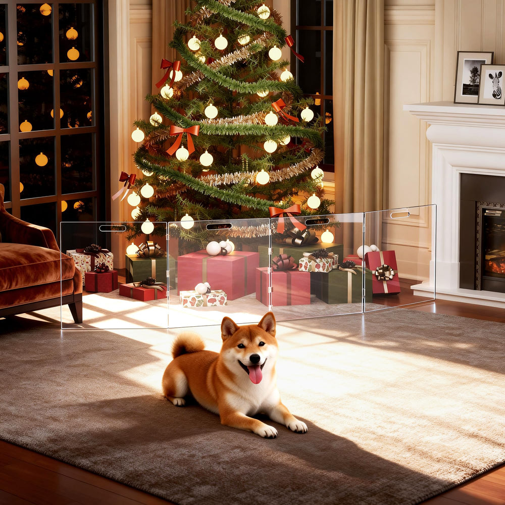 Solaround transparent design pet fence for interior use blends with decor.