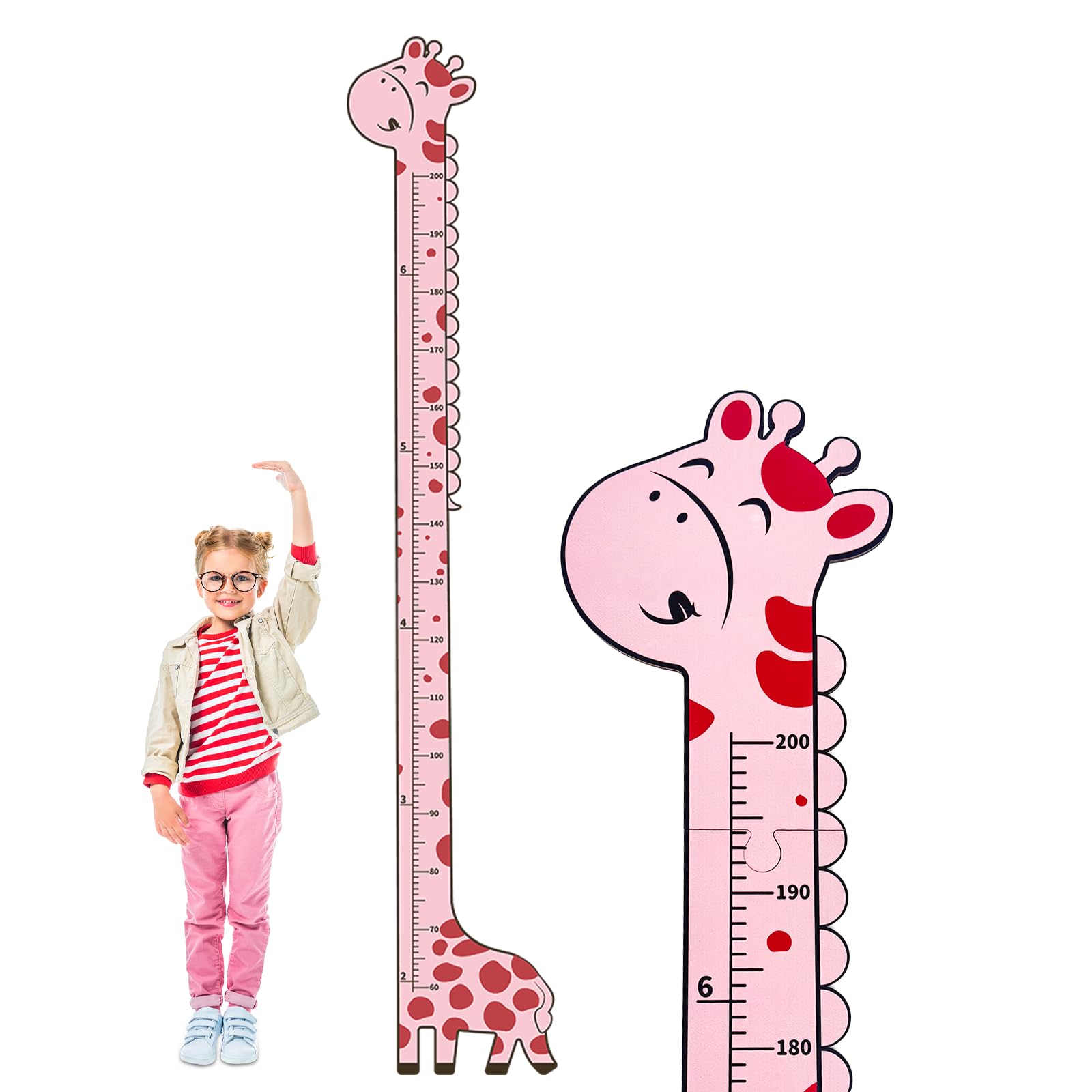 Soleim wooden growth chart with pink giraffe front view, ideal for nursery height tracking