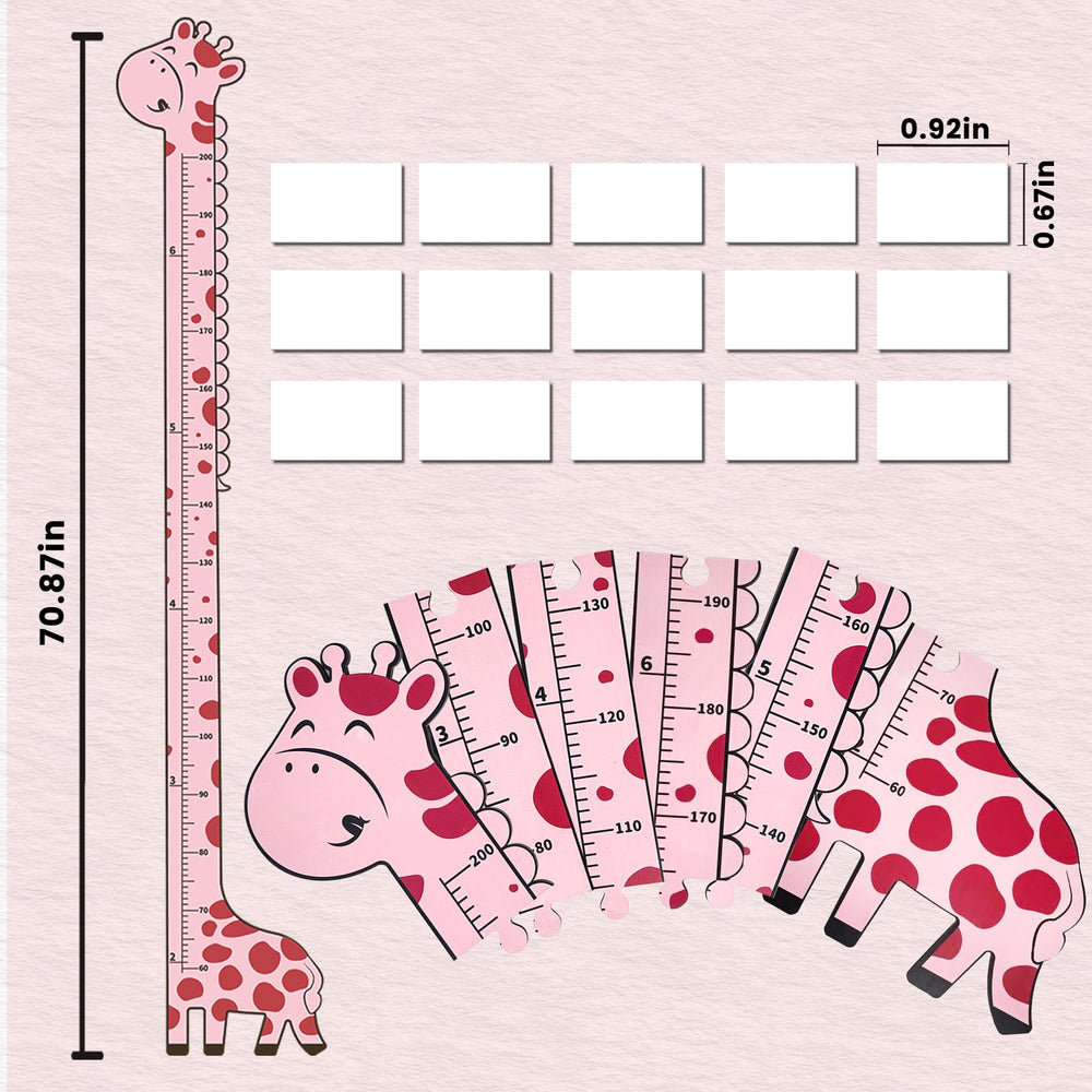 Soleim growth chart side view pink giraffe for kid's room height monitoring