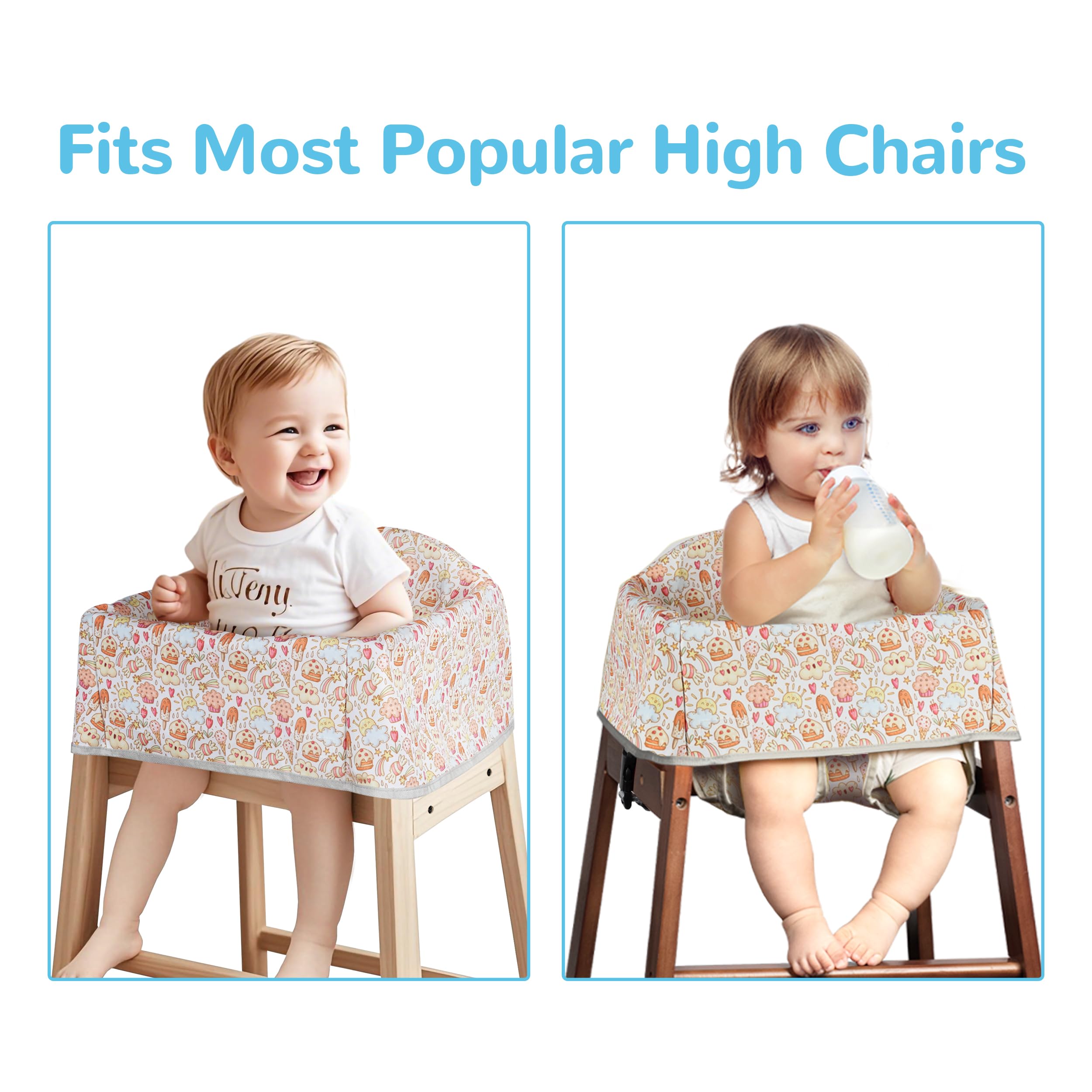 Solfres creamy cake high chair cover on wooden or restaurant chairs.