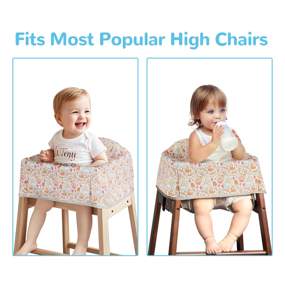 Solfres creamy cake high chair cover on wooden or restaurant chairs.