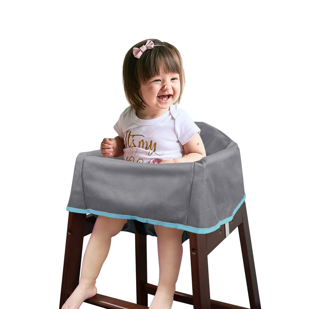 Solfres dual-belt high chair cover front view shows secure fit and easy cleanup