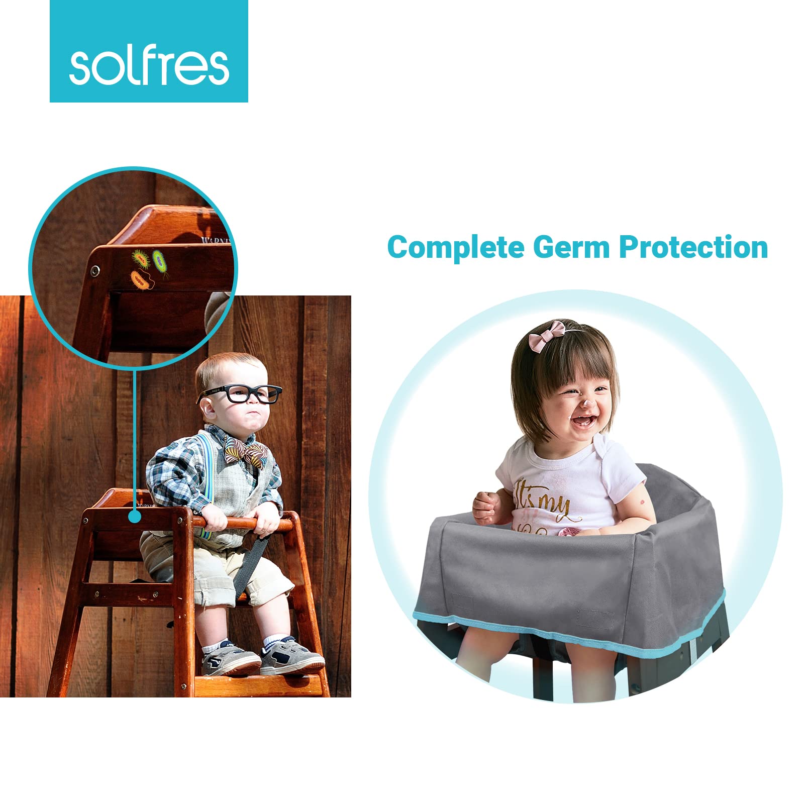 Solfres dual-belt high chair cover side-use demonstrates simple seat setup