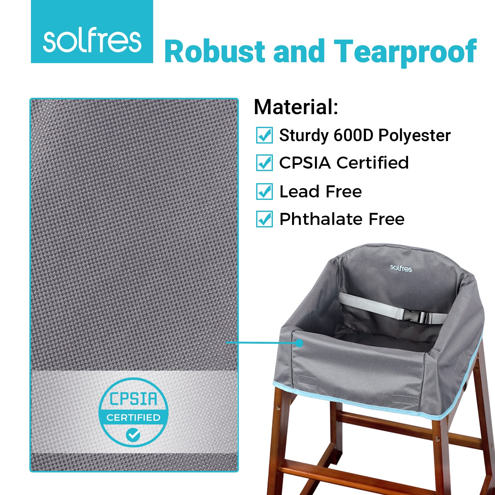 Solfres high chair cover carry pack shows portability and quick setup