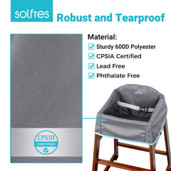 Solfres high chair cover carry pack shows portability and quick setup