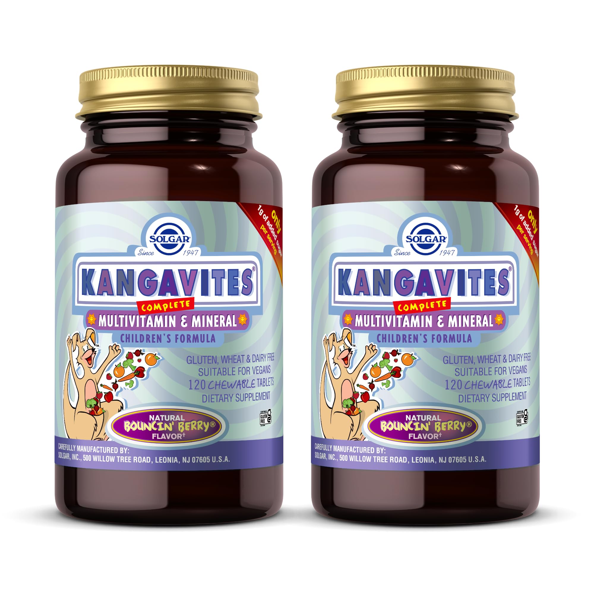 Solgar Kangavites Bouncin’ Berry bottle for daily kids vitamins.