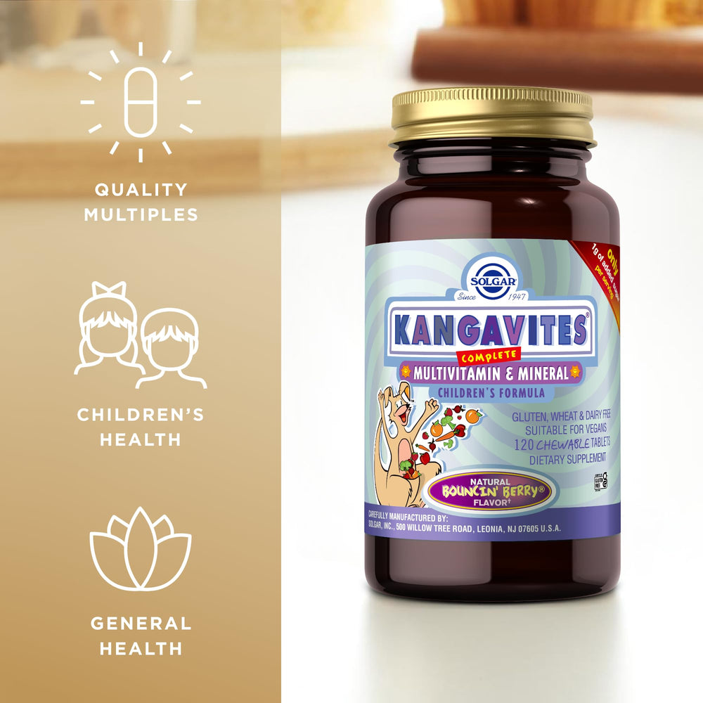 Solgar Kangavites Bouncin’ Berry flavor label emphasizes tasty chewables.