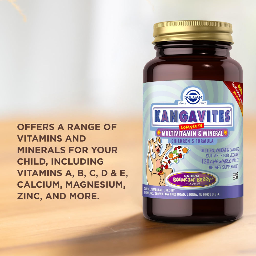 Solgar Kangavites Bouncin’ Berry packaging shows vegan gluten-free formula.