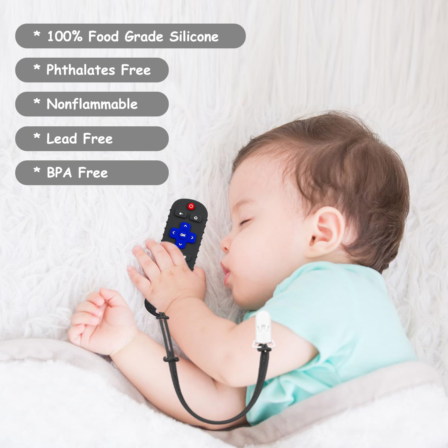 SOLIFEGOBLE 2-pack remote teether, close-up on raised nubs and bumpy surfaces.