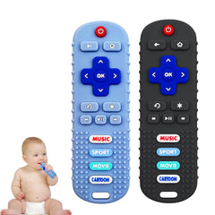 SOLIFEGOBLE baby remote teether front view in black, soft silicone for gentle gum relief.