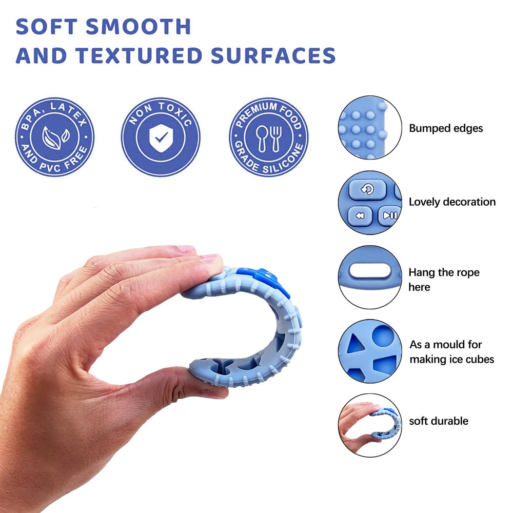 SOLIFEGOBLE blue remote teether front view engaging design for babies.