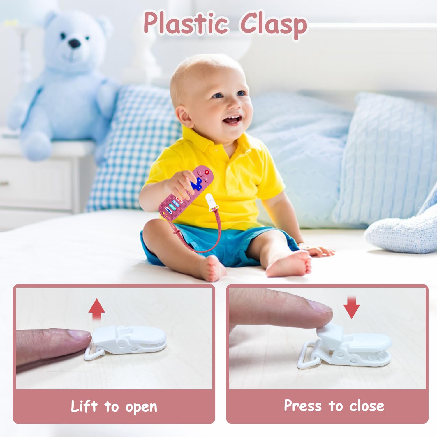 SOLIFEGOBLE pink teether, side profile shows soft, chew-friendly silicone texture.