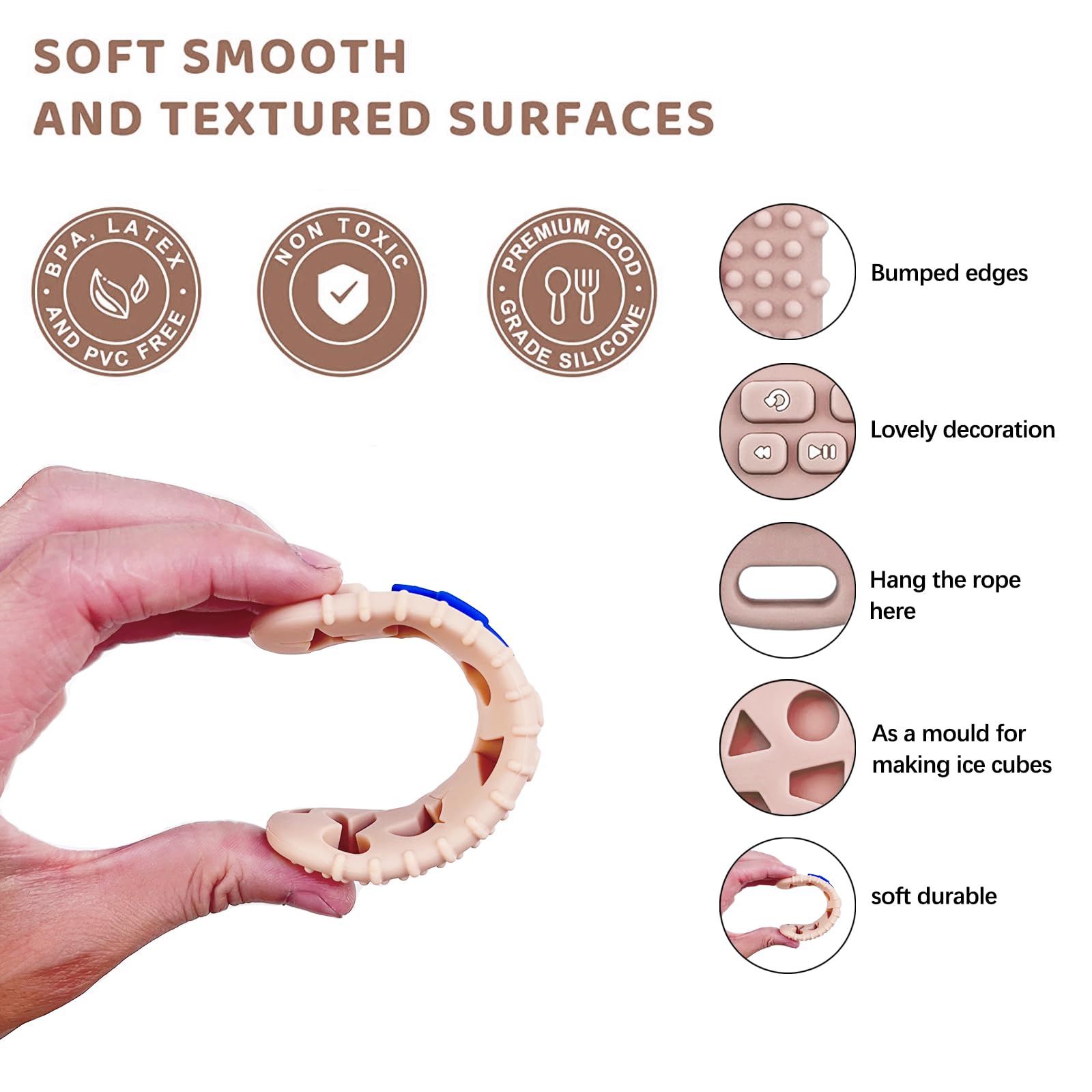 SOLIFEGOBLE teether textured bottom bubbles support tactile exploration for little fingers.