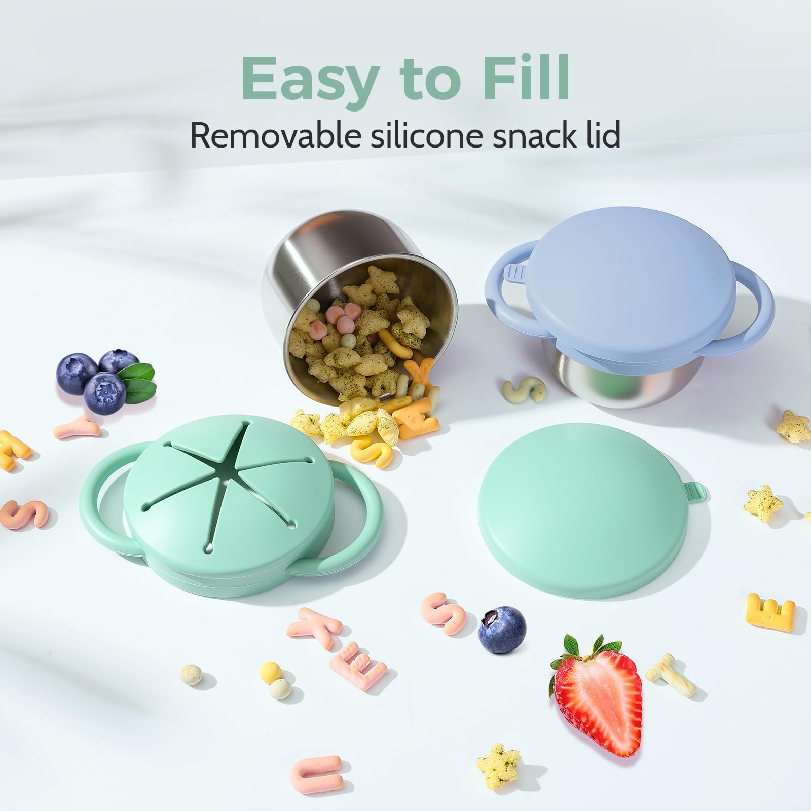 Solinfant silicone food catcher keeps snacks contained during curious little hands.
