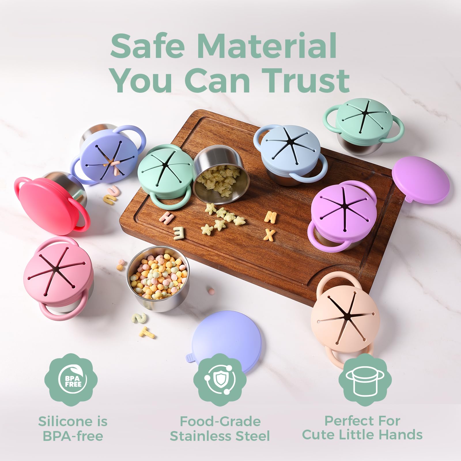 Solinfant spill-proof containers offer reliable portable storage for snacks.