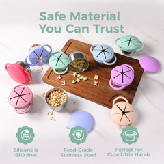 Solinfant spill-proof containers offer reliable portable storage for snacks.