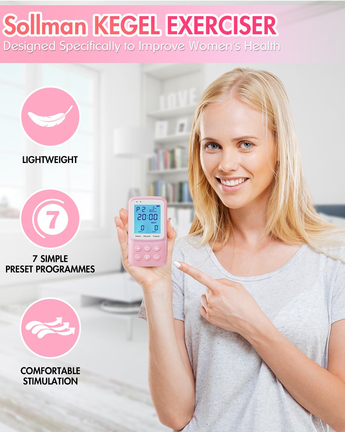 Sollman Kegel Exerciser probe detail highlighting ergonomic tip for gentle stimulation.