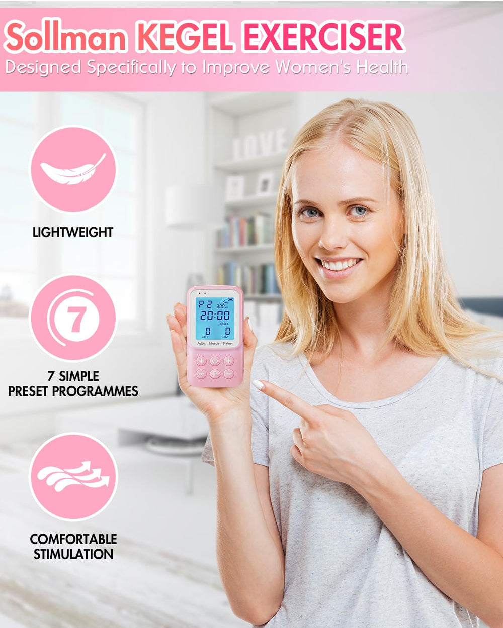Sollman Kegel Exerciser probe detail highlighting ergonomic tip for gentle stimulation.