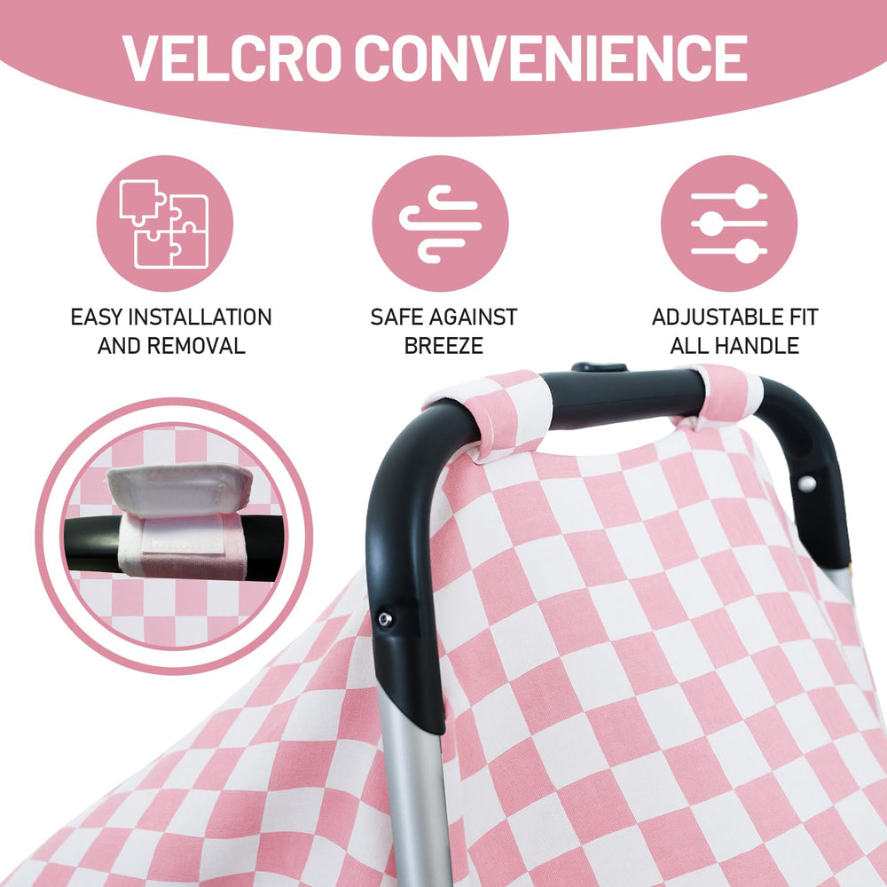 SolTourne infant carrier canopy offers soft shade and privacy during outings