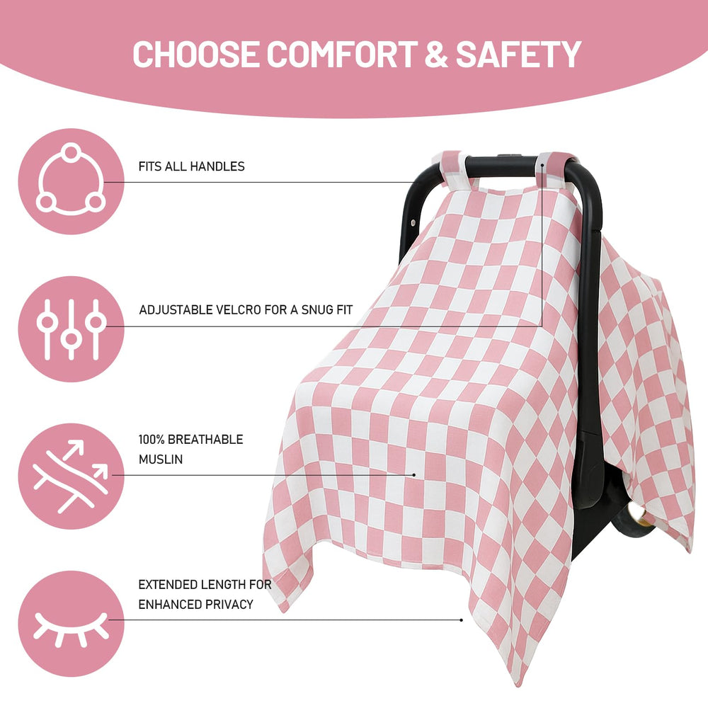 SolTourne stroller shade uses lightweight muslin for airy comfort on warm days