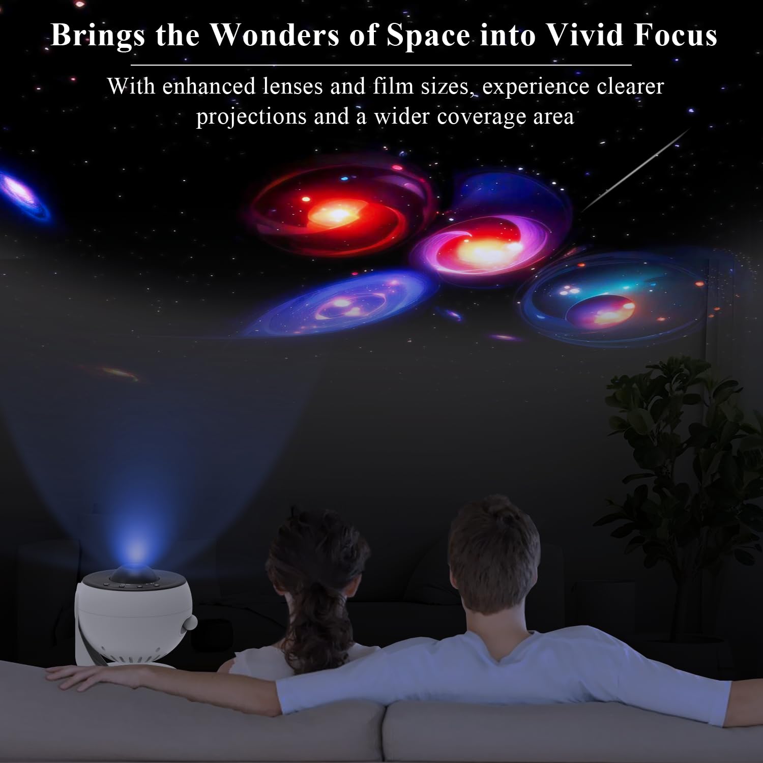 SOMKTN Galaxy Projector Pro bright projection with extended distance suits larger spaces.