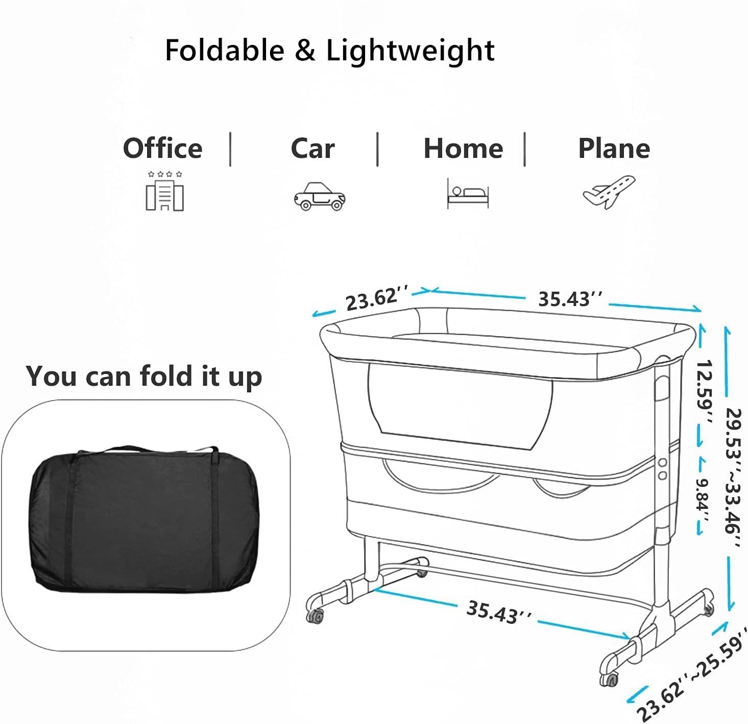 Soobaby bassinet mode converted from crib for portable use