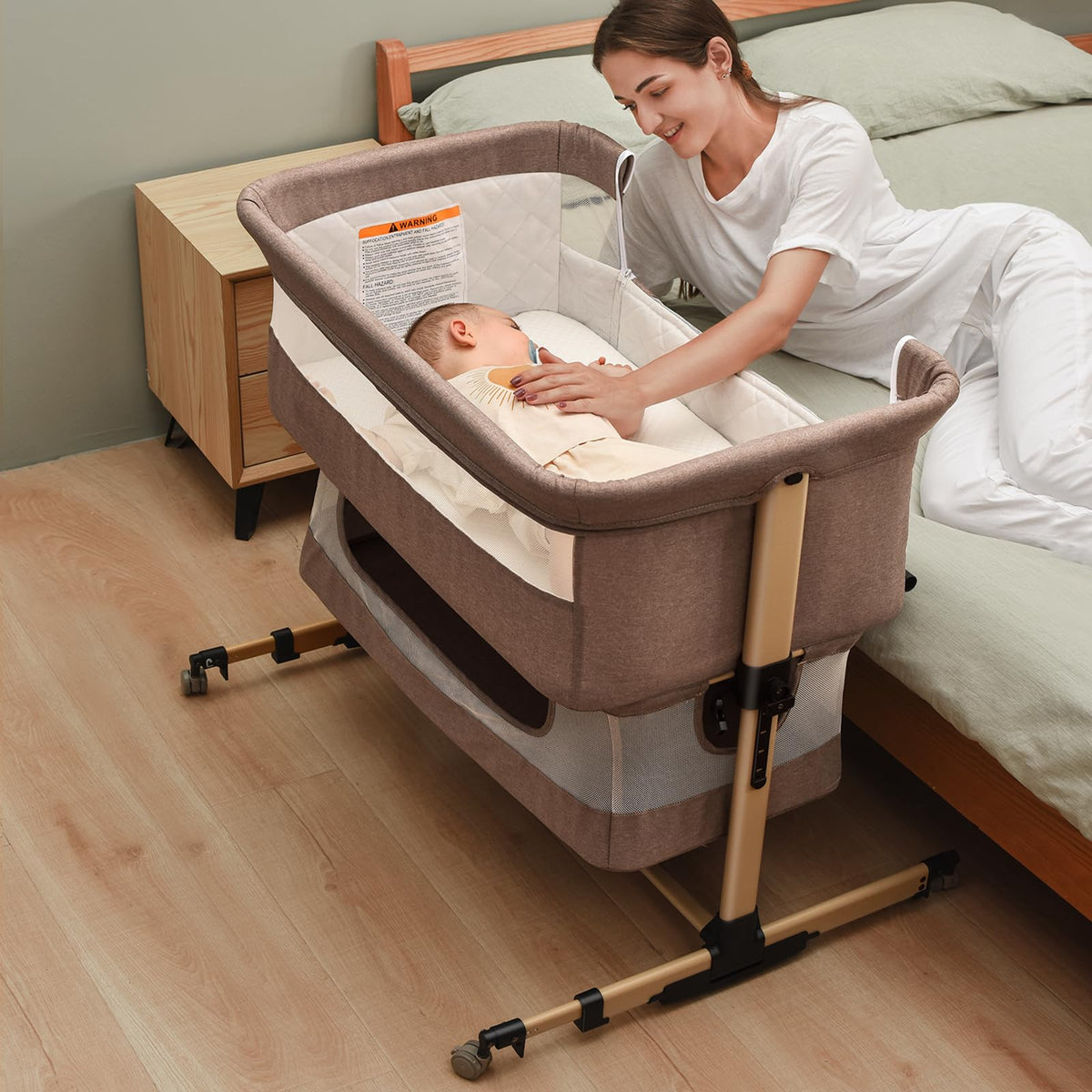Soobaby 3-in-1 bedside crib attached to bed for close nighttime care