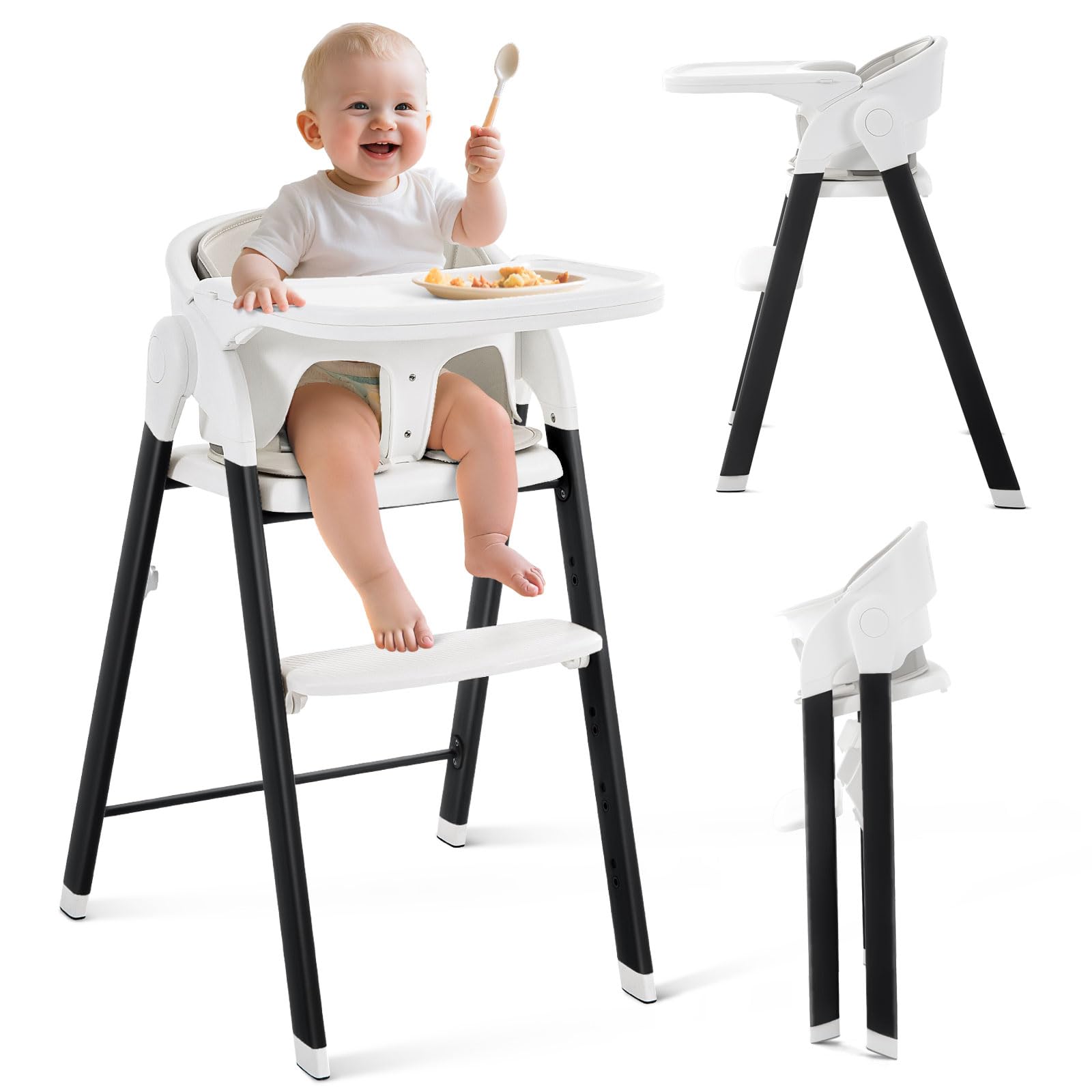 Soobaby convertible high chair with removable tray for easy meals and cleaning.