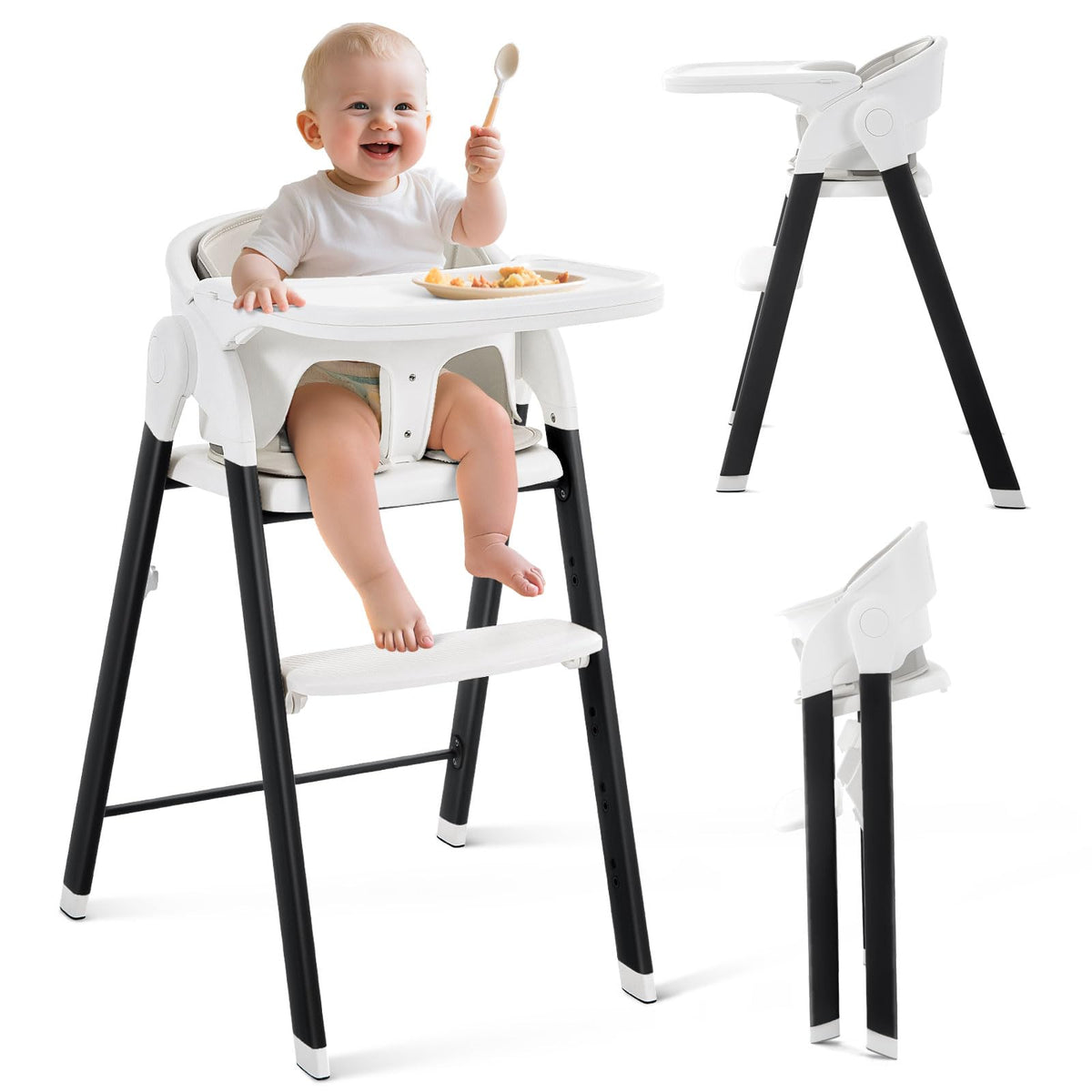 Soobaby convertible high chair with removable tray for easy meals and cleaning.