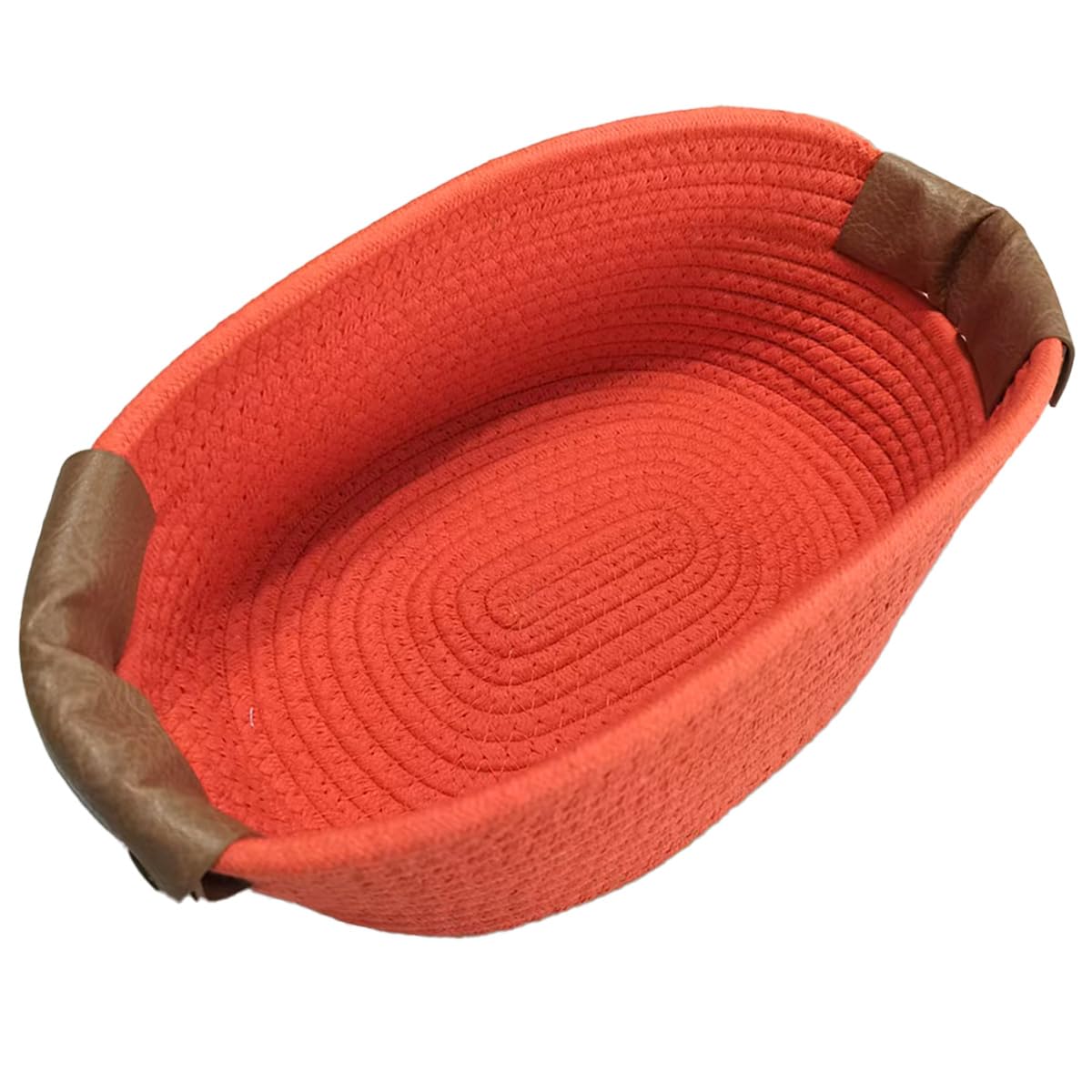 SOORXIEIN medium cotton woven basket with PU leather handle for durable storage.