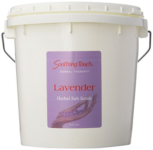 Soothing Touch W67365L1 lavender salt scrub bottle for exfoliation and moisturized, radiant skin.