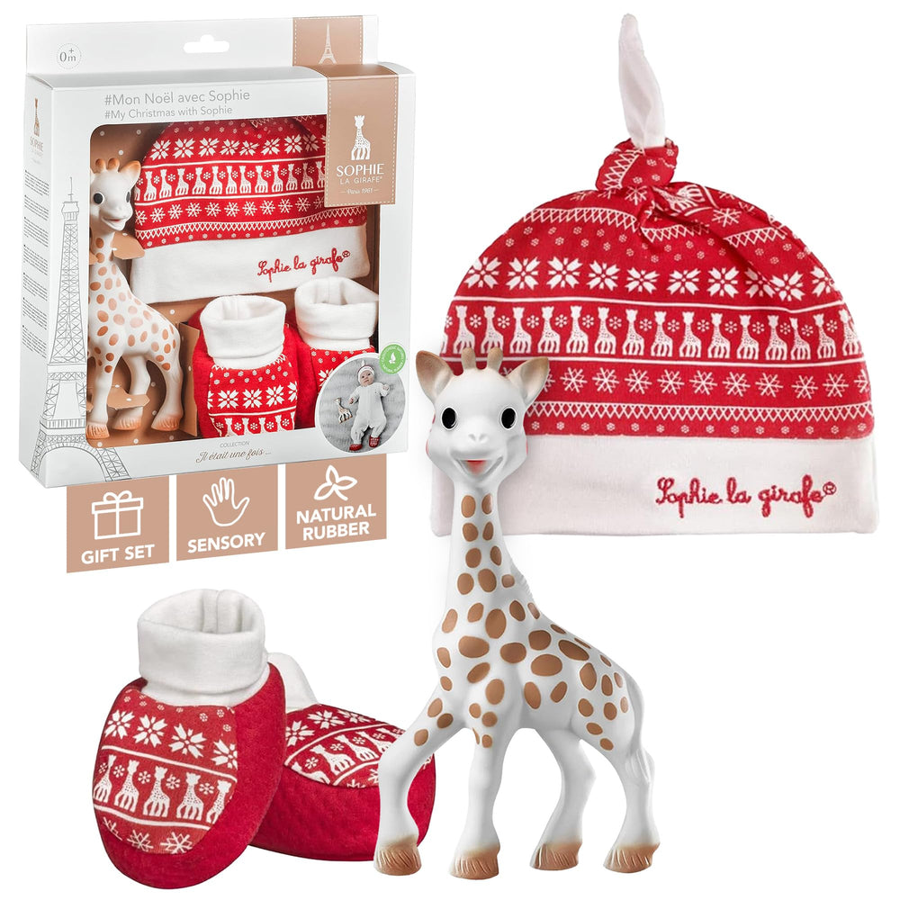 Sophie la girafe figure in Christmas gift set promoting early sensory exploration