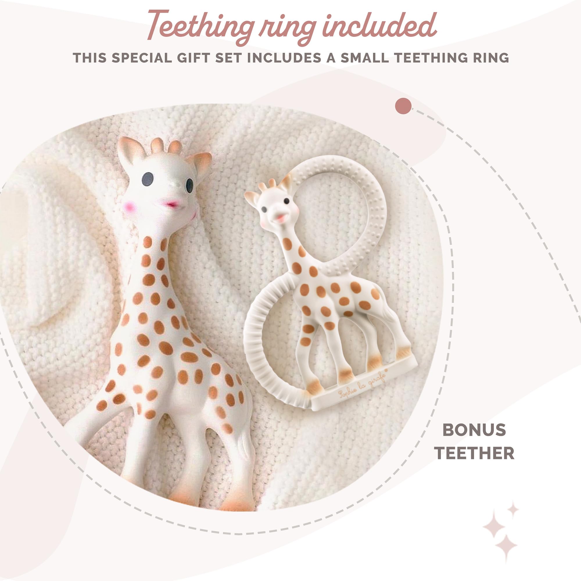 Sophie la girafe teething ring closeup showing natural rubber texture