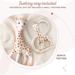 Sophie la girafe teething ring closeup showing natural rubber texture