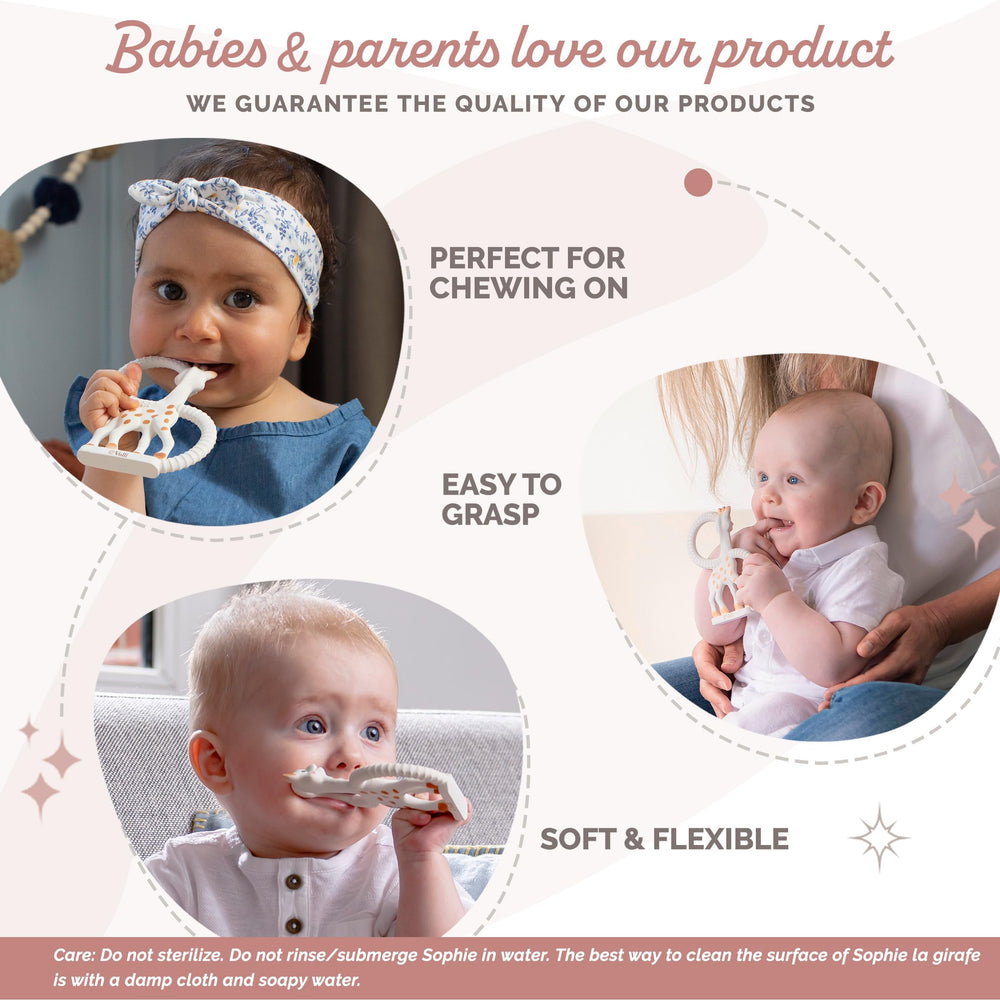 Sophie la girafe teething ring easy to clean with soap and water.