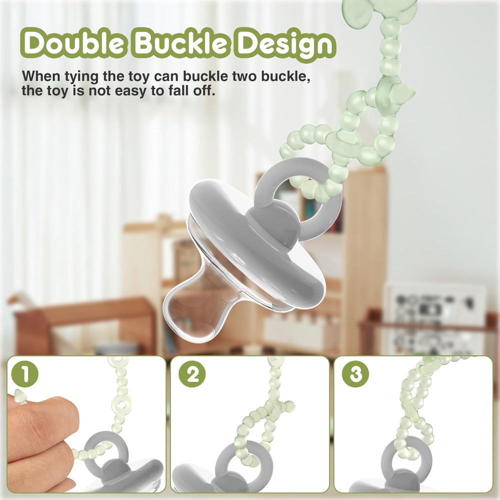 SOPKDEY Baby toy clips on a crib help organize toys and reach.