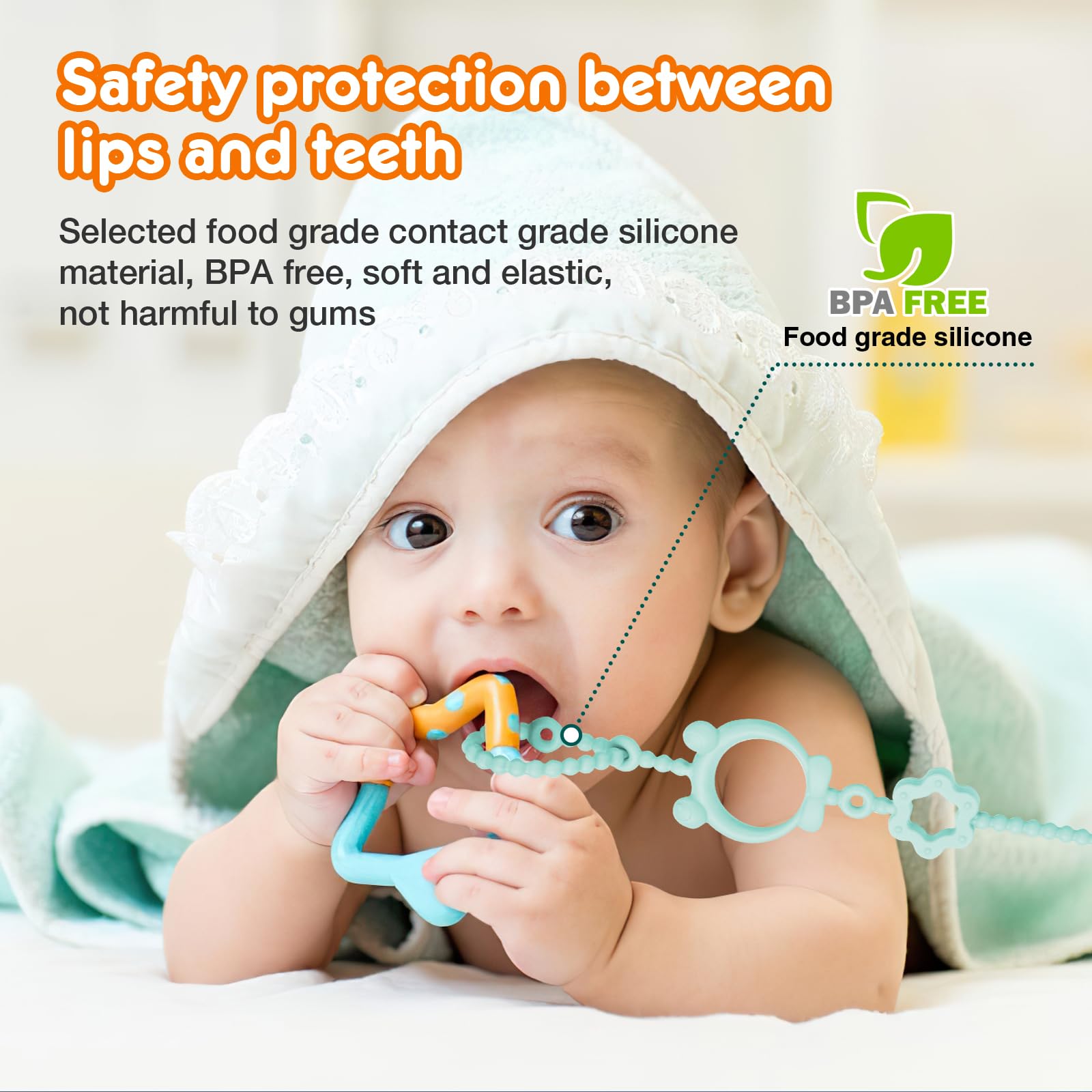 Sopkdey cream white high chair setup keeps teether within reach