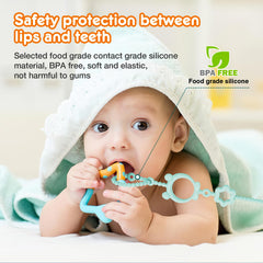 Sopkdey cream white high chair setup keeps teether within reach