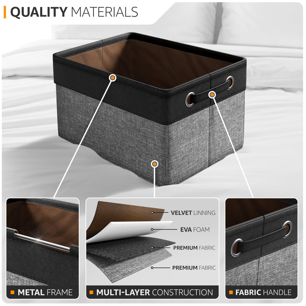 Sorbus cotton-jute fabric storage bin with linen interior in grey-tan