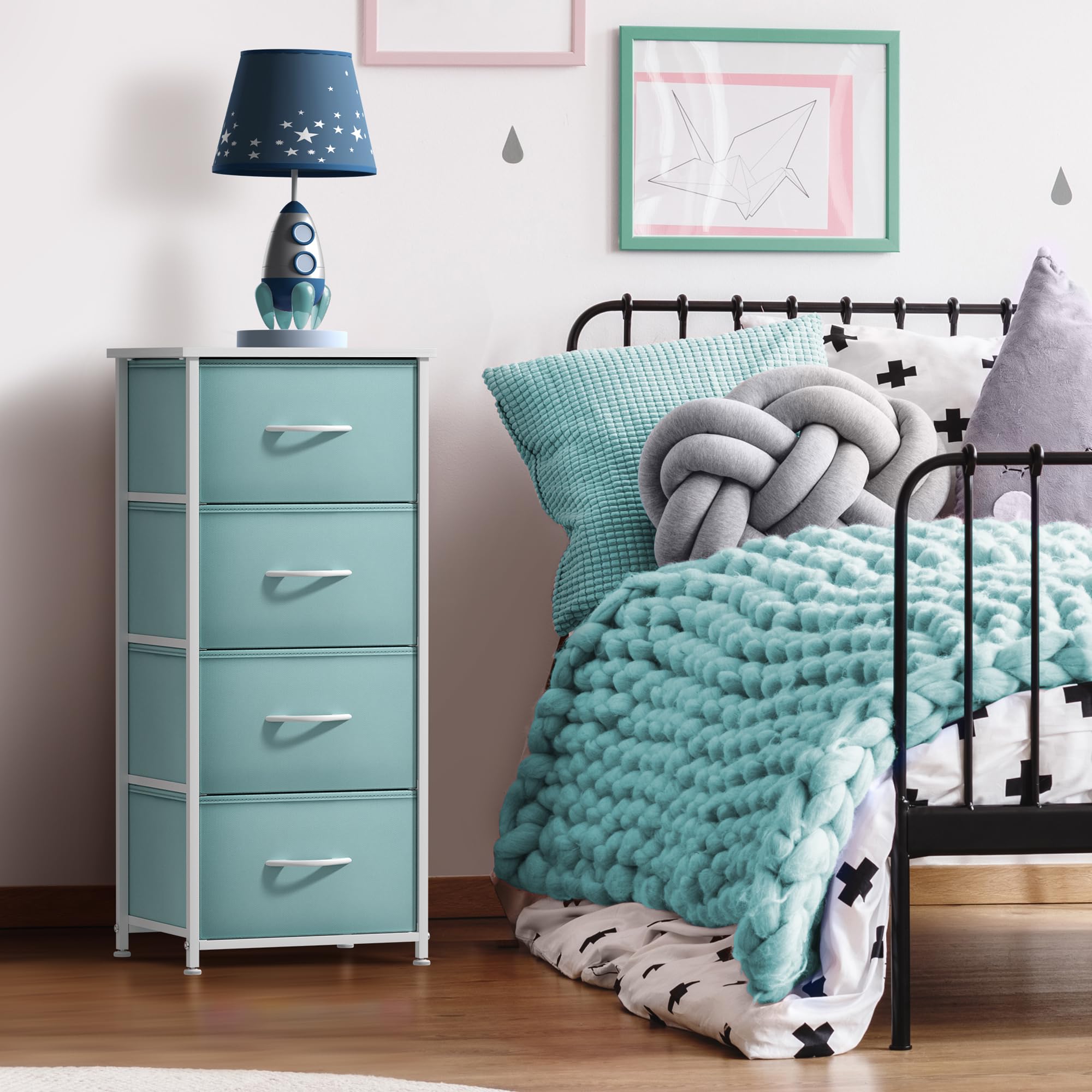 Sorbus Dresser Storage Tower aqua fabric drawers – easy closet organization.
