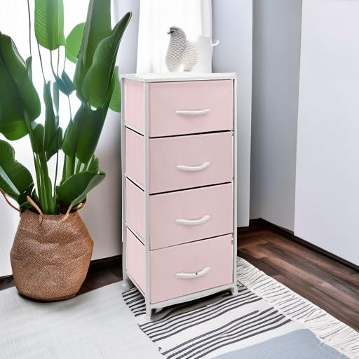 Sorbus Dresser Storage Tower displays essentials on its wood top and keeps surfaces tidy