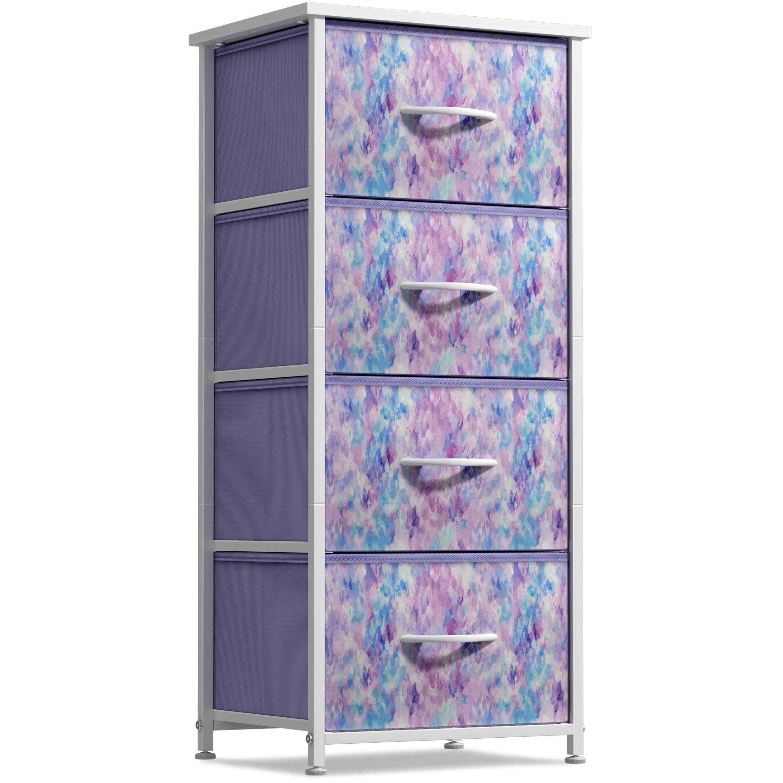 Sorbus dresser storage tower front view with tie-dye drawers for bedside storage