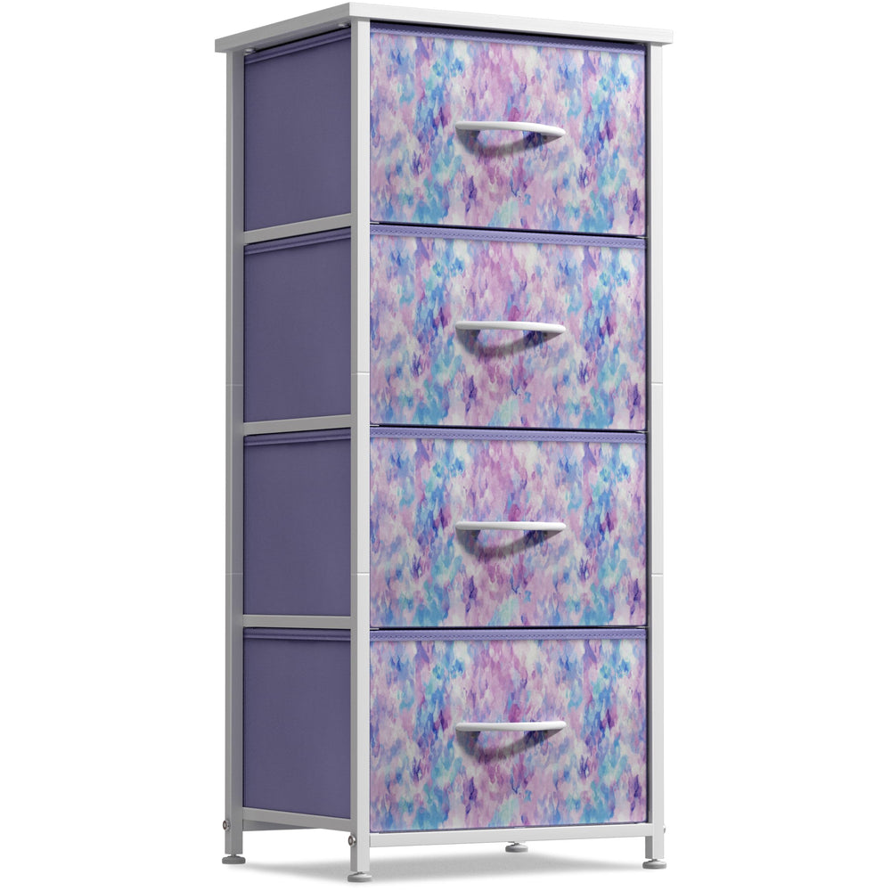Sorbus dresser storage tower front view with tie-dye drawers for bedside storage