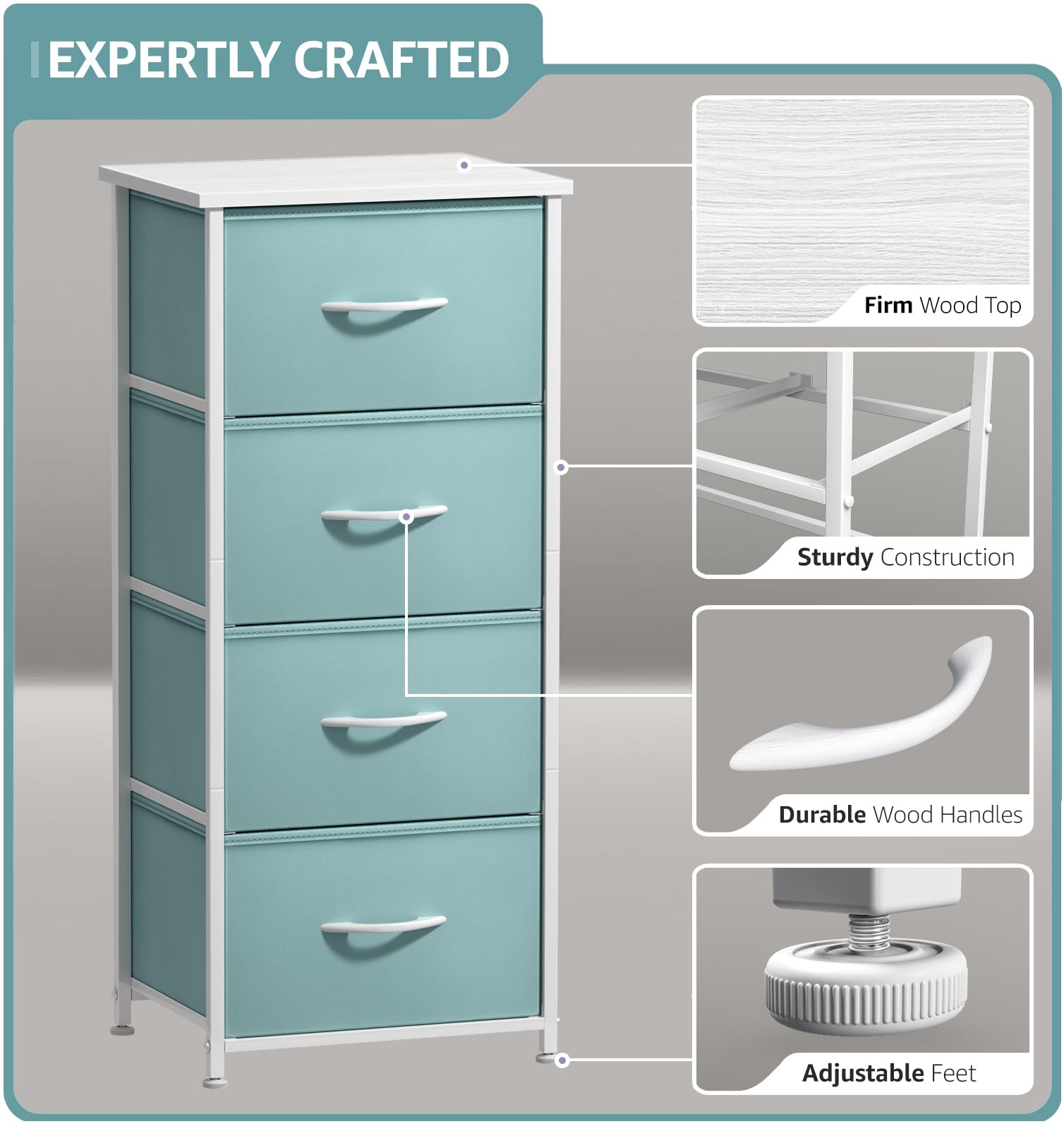 Sorbus Dresser Storage Tower side view – compact, space-saving design.